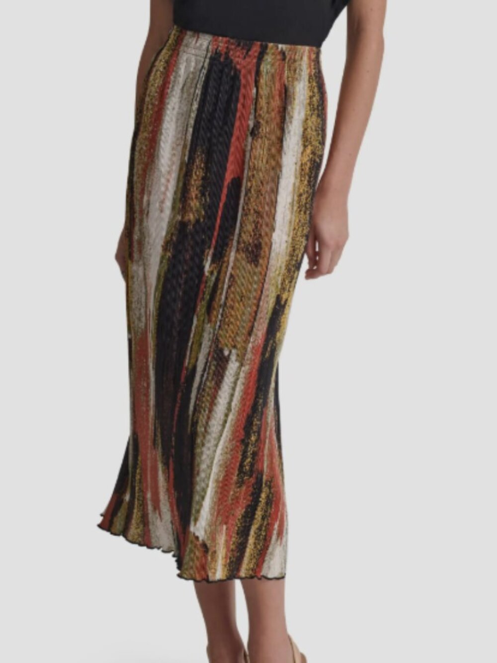 DKNY Plisse Printed Colorful Skirt with Slit